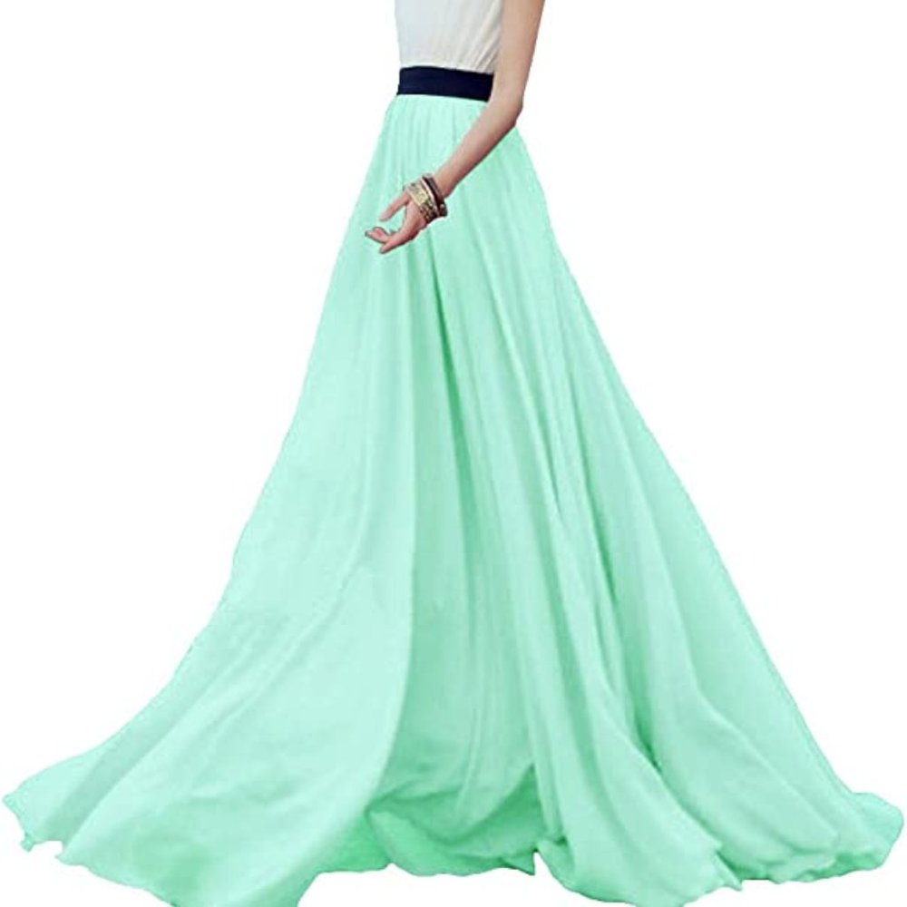 Long chiffon tulle skirt teal blue seafoam green